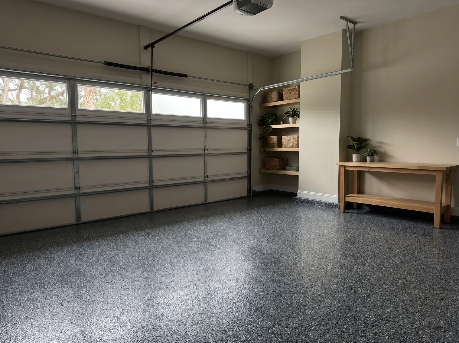 Seamless flake epoxy garage floor that replaced worn concrete in Brunswick, GA