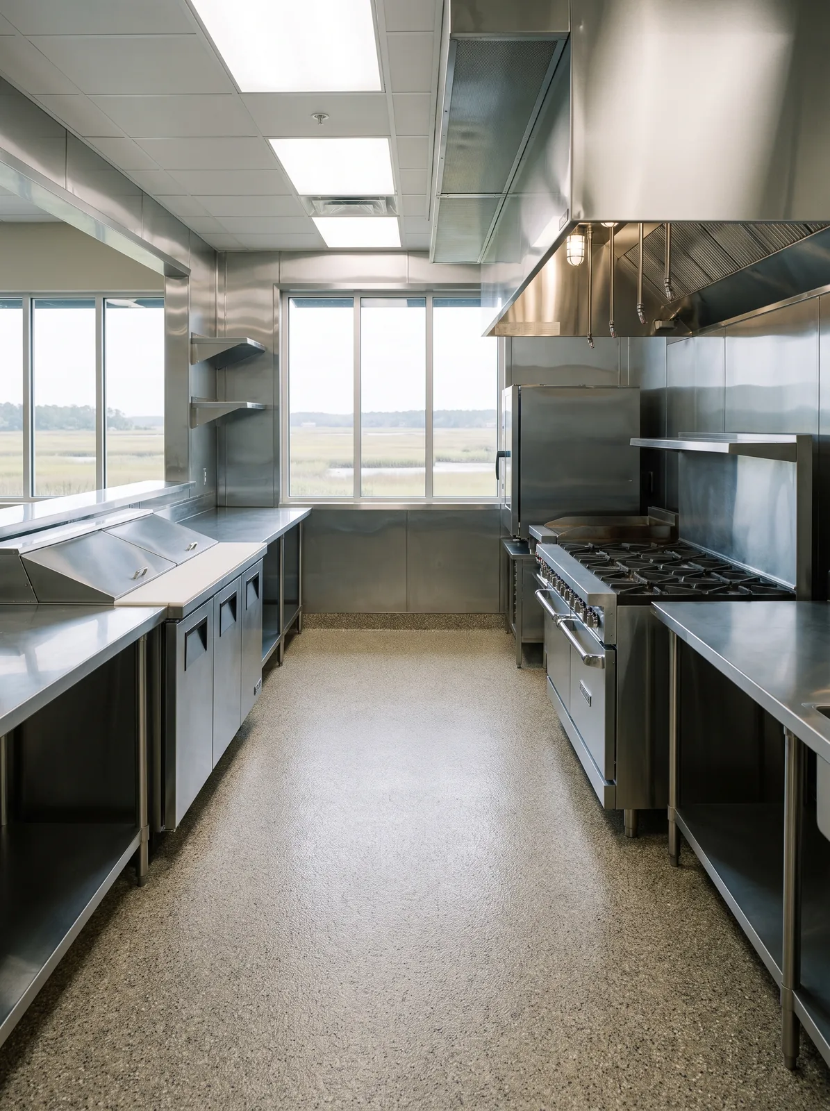 Quartz epoxy floor in a commercial kitchen in Savannah, GA